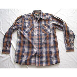 Men Red Head Western Pearl Snap Cotton/Polyester Long Sleeve Shirt Sz LT (MT480)